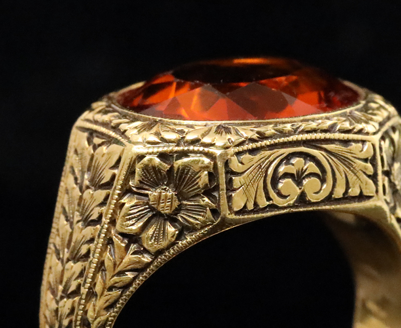Antique Gallery Soleil アンティークジュエリー / 6ct マデイラシトリン 手彫り彫金 リング 指輪